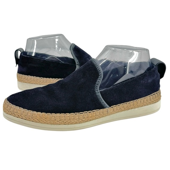 VINCE Silas Suede Slip On Sneakers Navy Blue Espadrille Jute Trim COMFY | Size 8 - Picture 1 of 10
